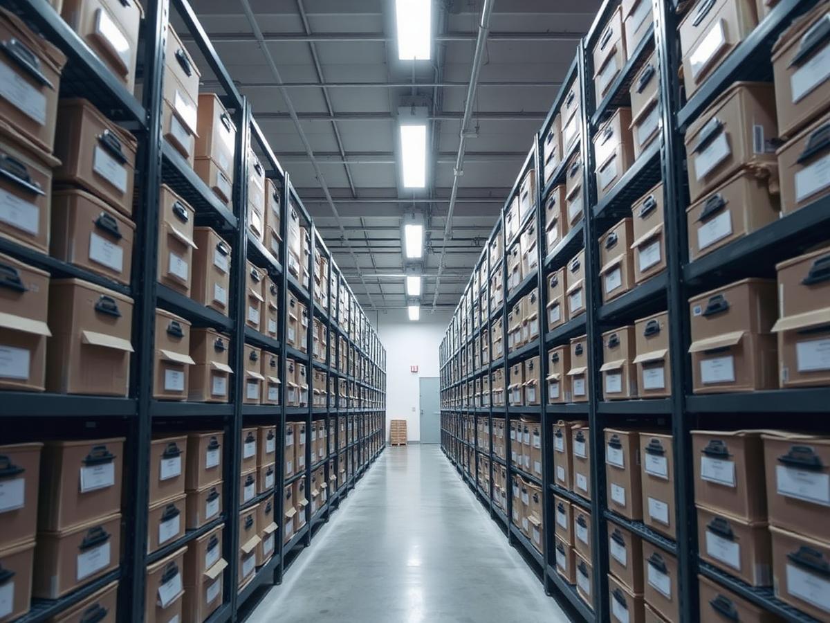 Secure document archive with organised shelving